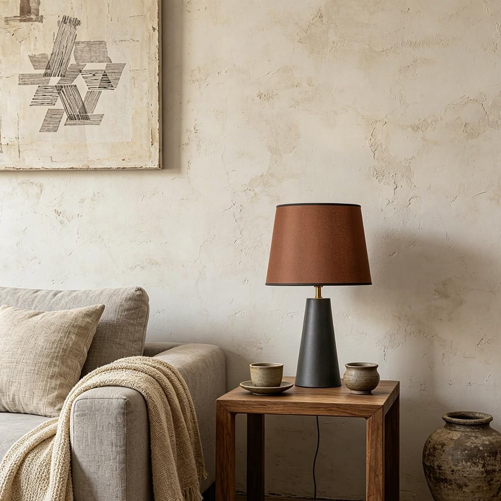 Velvero Modern Bedside Table Lamp – Linen Shade, Black Metal Base