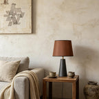 Velvero Modern Bedside Table Lamp – Linen Shade, Black Metal Base