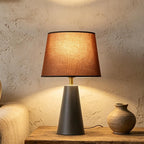 Velvero Modern Bedside Table Lamp – Linen Shade, Black Metal Base