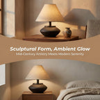 Velvero Farmhouse Ceramic Table Lamp – Black Base, Linen Shade