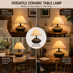 Velvero Farmhouse Ceramic Table Lamp – Black Base, Linen Shade
