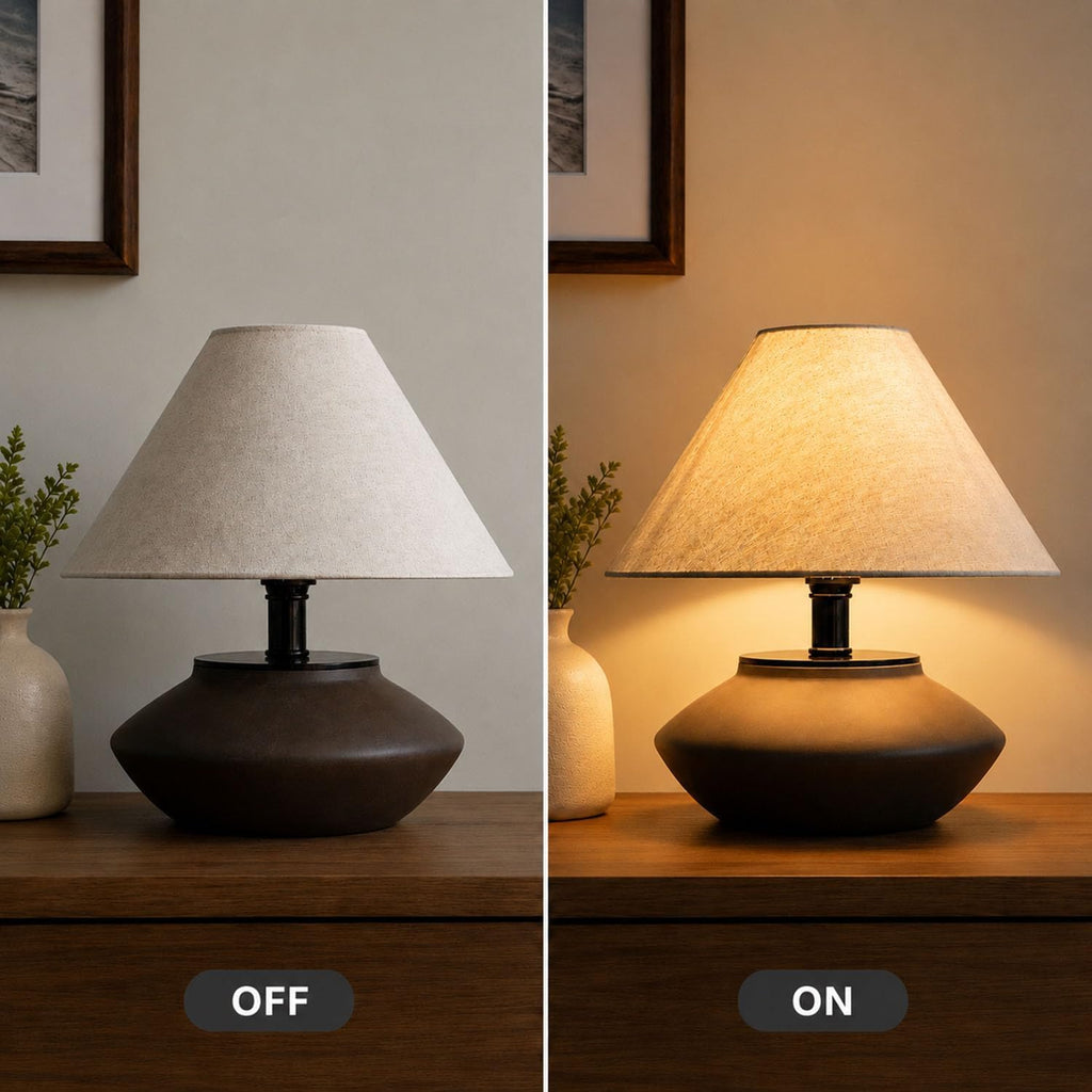 Velvero Farmhouse Ceramic Table Lamp – Black Base, Linen Shade