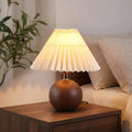 Velvero Ceramic Globe Table Lamp – Walnut Base, Beige Shade