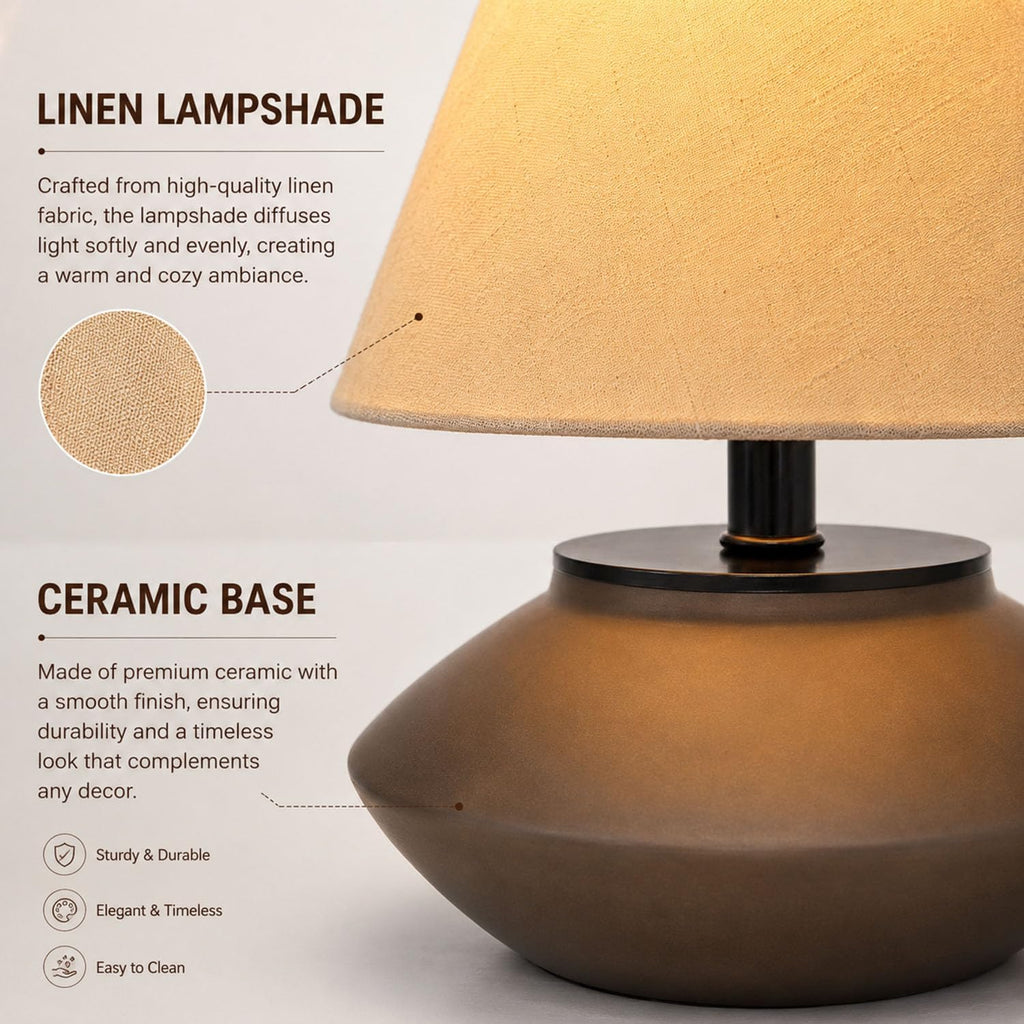 Velvero Farmhouse Ceramic Table Lamp – Black Base, Linen Shade