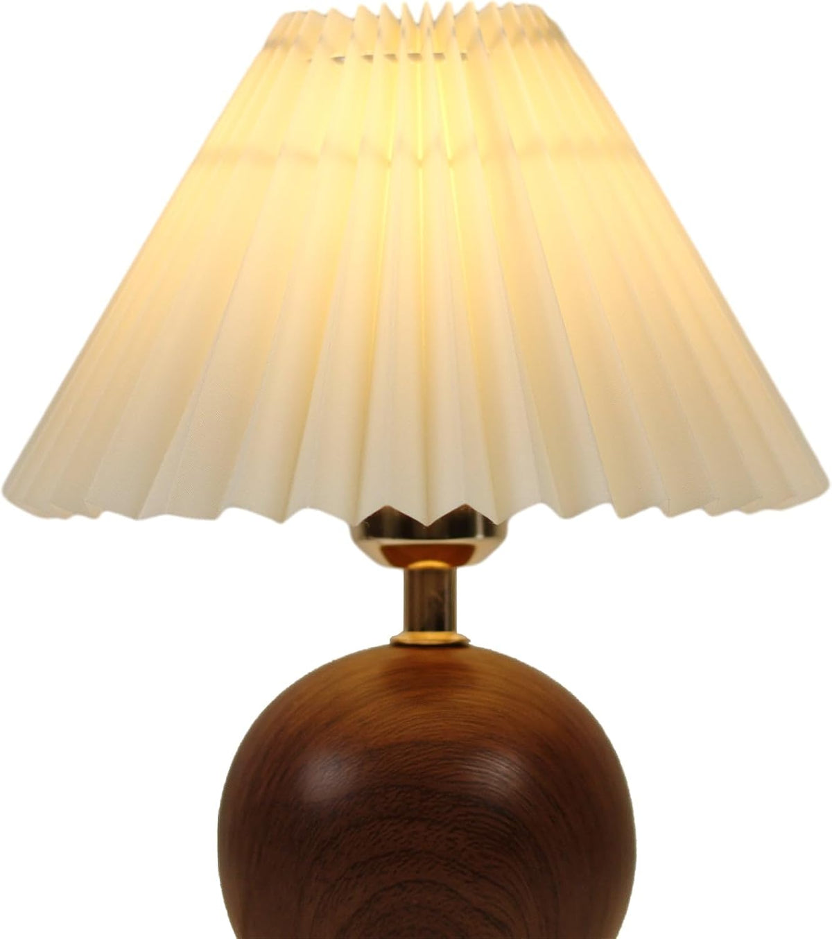 Velvero Ceramic Globe Table Lamp – Walnut Base, Beige Shade