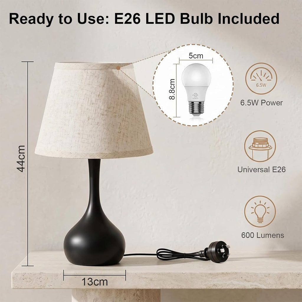 Velvero Touch Bedside Table Lamp – 3-Way Dimmable with Fabric Shade