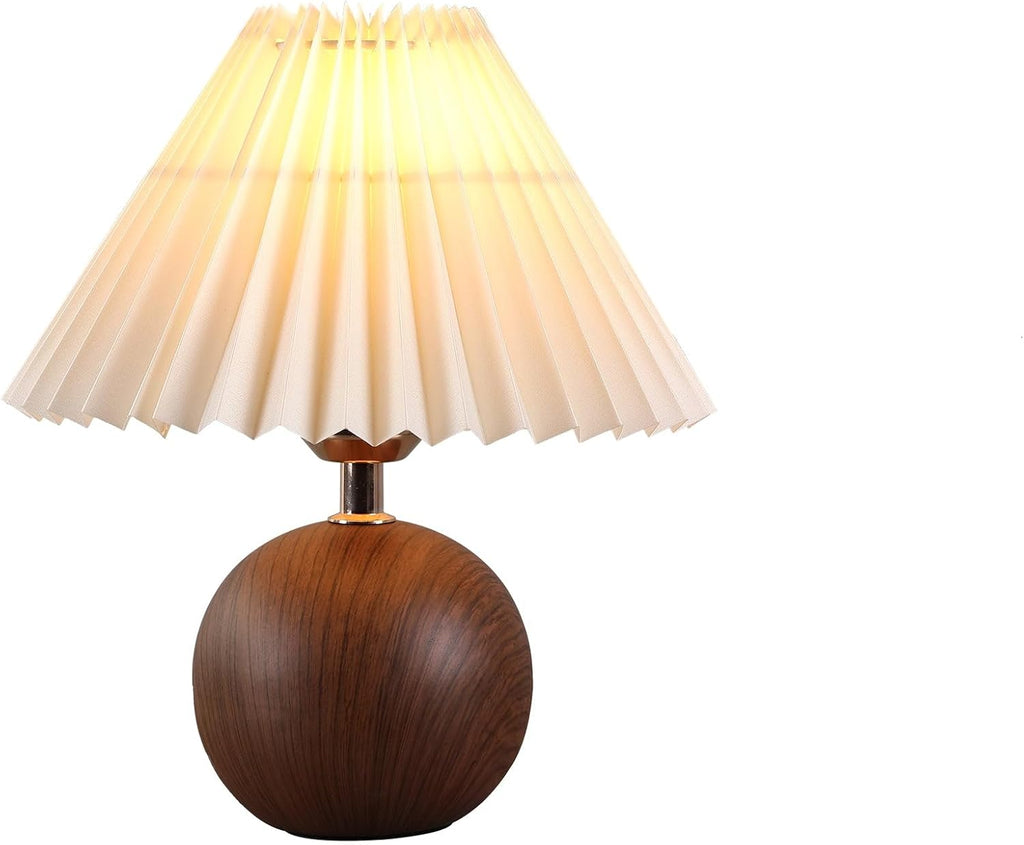 Velvero Ceramic Globe Table Lamp – Walnut Base, Beige Shade