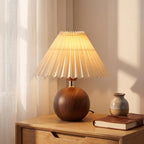 Velvero Ceramic Globe Table Lamp – Walnut Base, Beige Shade