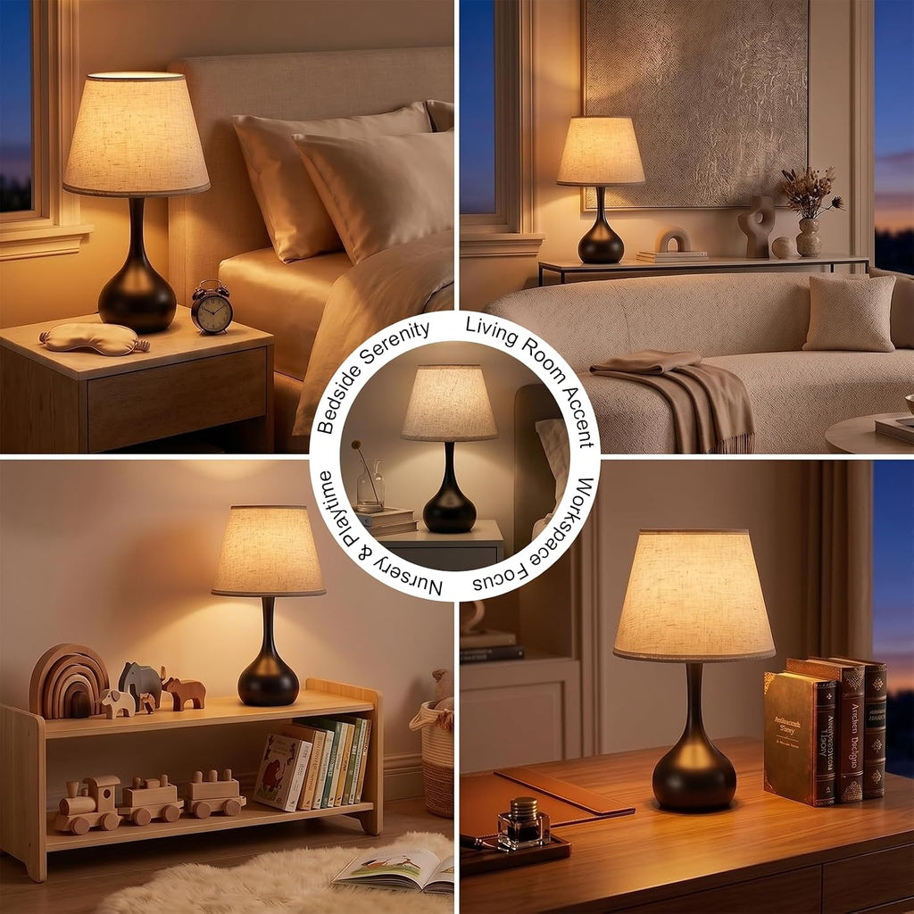 Velvero Touch Bedside Table Lamp – 3-Way Dimmable with Fabric Shade