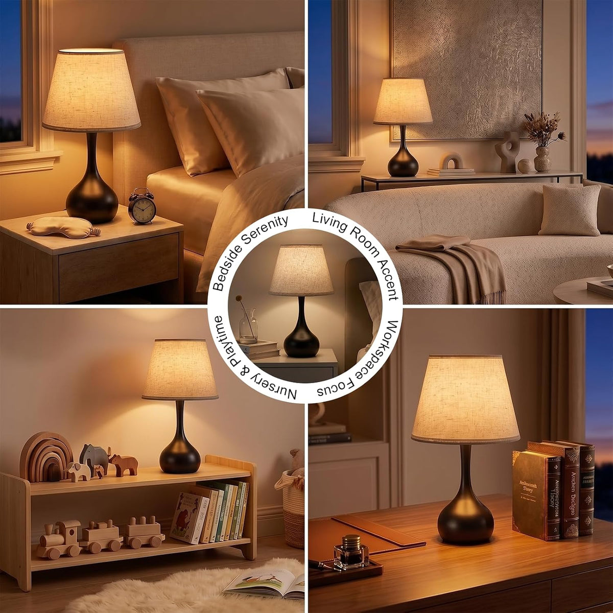 Velvero Touch Bedside Table Lamp – 3-Way Dimmable with Fabric Shade