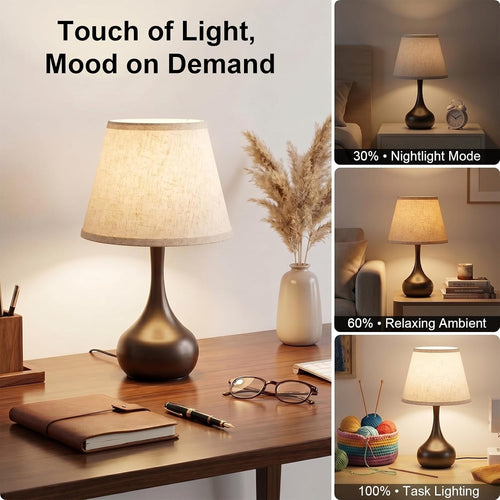 Velvero Touch Bedside Table Lamp – 3-Way Dimmable with Fabric Shade
