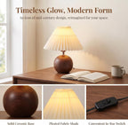 Velvero Ceramic Globe Table Lamp – Walnut Base, Beige Shade